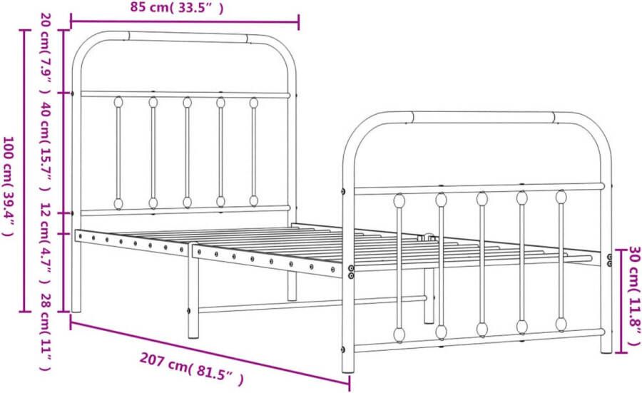 VidaXL -Bedframe-met-hoofd--en-voeteneinde-metaal-wit-80x200-cm