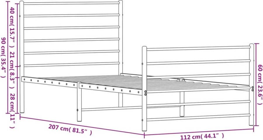 VidaXL -Bedframe-met-hoofd--en-voeteneinde-metaal-zwart-107x203-cm