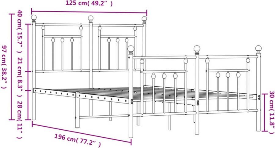 VidaXL -Bedframe-met-hoofd--en-voeteneinde-metaal-zwart-120x190-cm