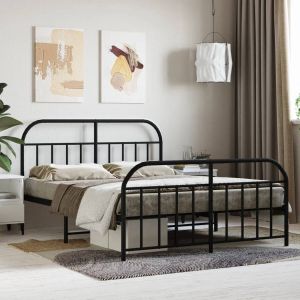 VidaXL Bedframe met hoofd- en voeteneinde metaal zwart 150x200 cm