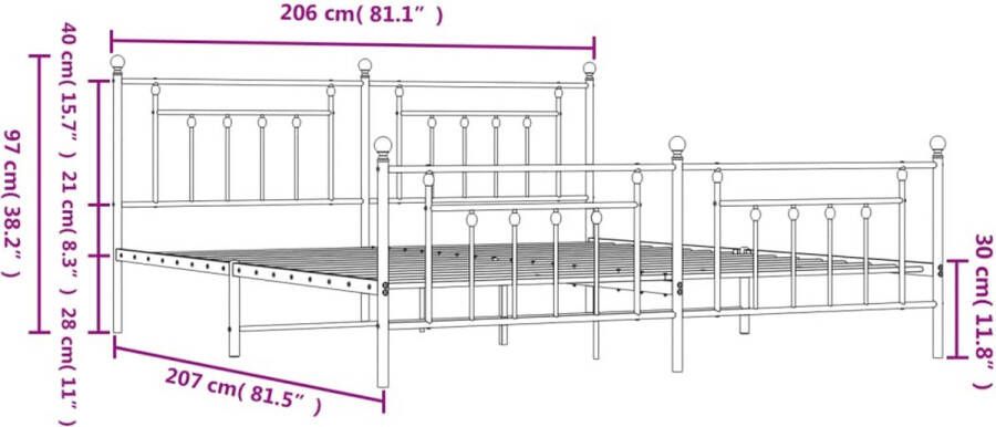 VidaXL -Bedframe-met-hoofd--en-voeteneinde-metaal-zwart-200x200-cm