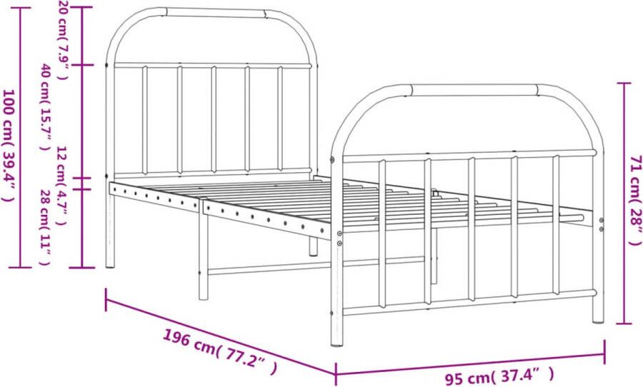 VidaXL -Bedframe-met-hoofd--en-voeteneinde-metaal-zwart-90x190-cm