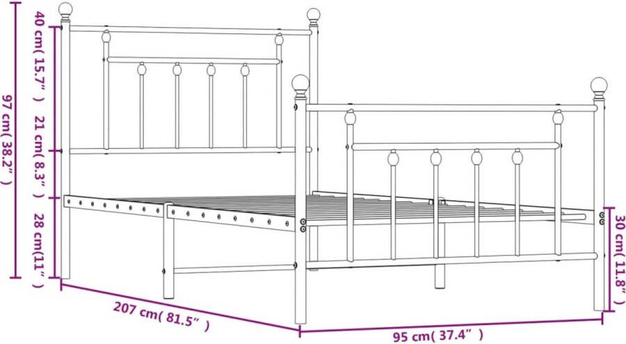 VidaXL -Bedframe-met-hoofd--en-voeteneinde-metaal-zwart-90x200-cm