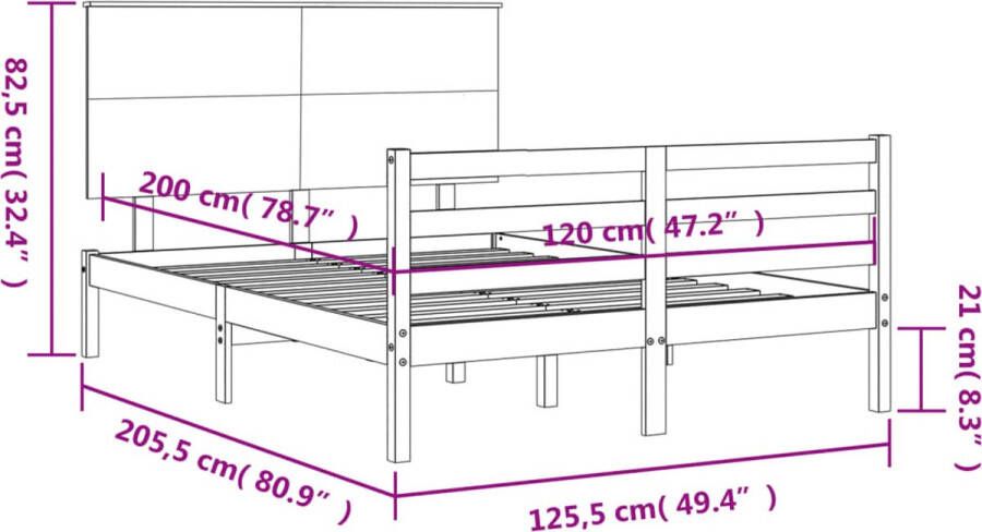 VidaXL -Bedframe-met-hoofdbord-massief-hout-120x200-cm