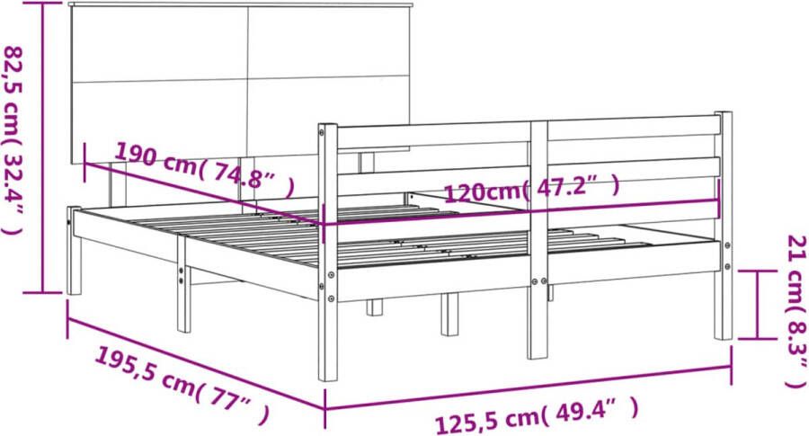 VidaXL -Bedframe-met-hoofdbord-massief-hout-4FT-Small-Double