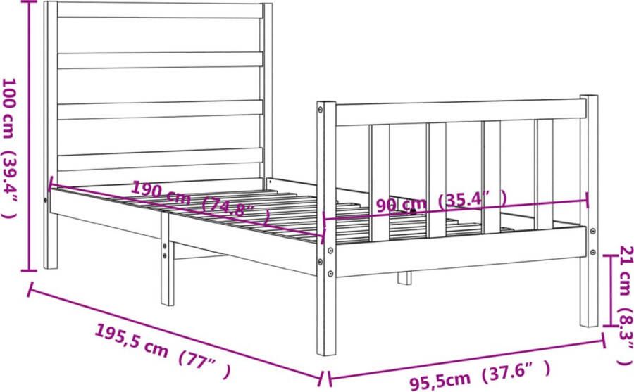 VidaXL Bedframe zonder matras massief grenenhout 90x190 cm