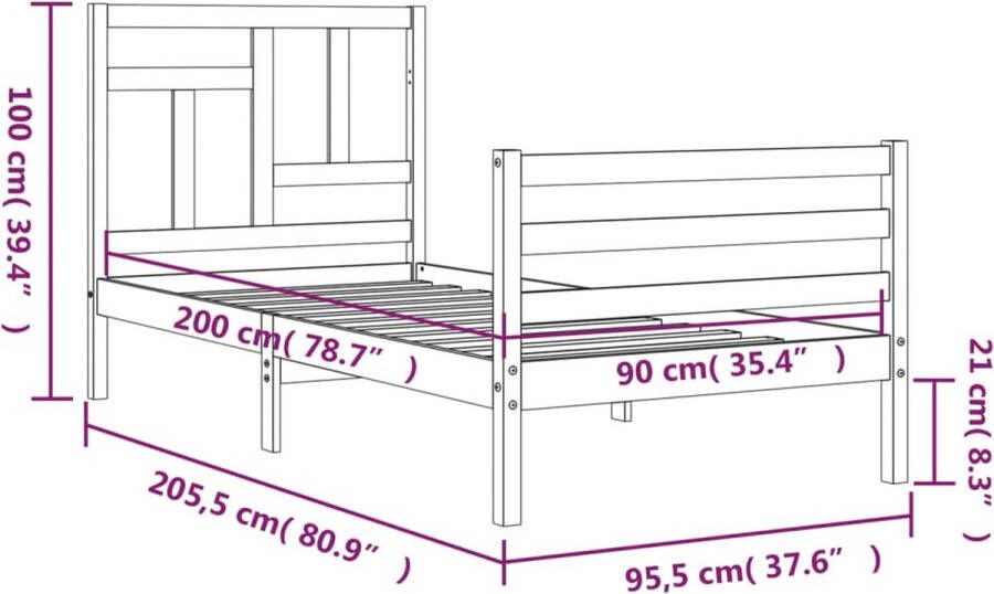 VidaXL -Bedframe-met-hoofdbord-massief-hout-100x200-cm