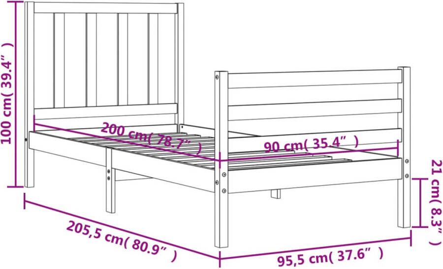 VidaXL Bedframe zonder matras massief grenenhout 90x200 cm