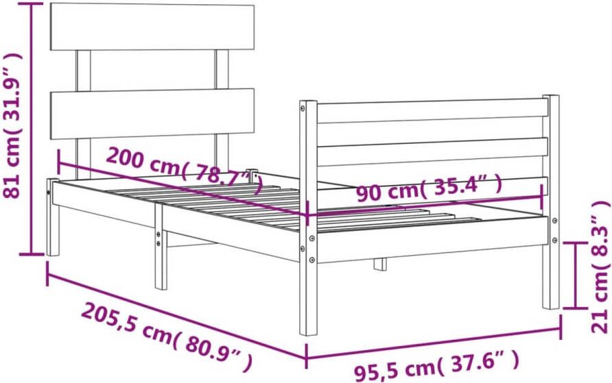 VidaXL -Bedframe-met-hoofdbord-massief-hout-90x200-cm