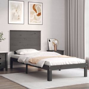 VidaXL Bedframe met hoofdbord massief hout grijs 100x200 cm