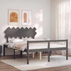 VidaXL Bedframe met hoofdbord massief hout grijs 140x190 cm