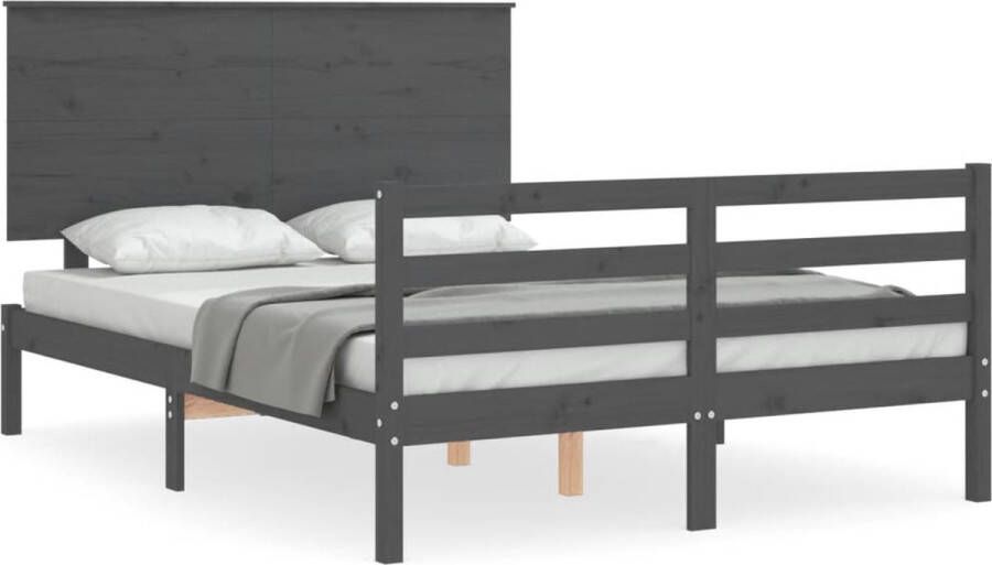 VidaXL -Bedframe-met-hoofdbord-massief-hout-grijs-140x190-cm