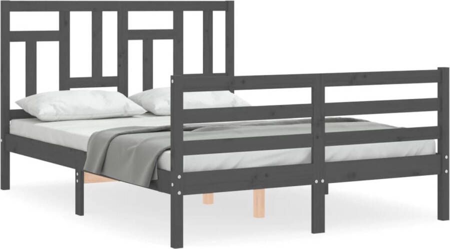 VidaXL -Bedframe-met-hoofdbord-massief-hout-grijs-4FT-Small-Double