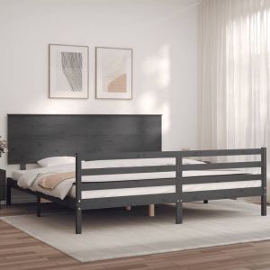 VidaXL Bedframe met hoofdbord massief hout grijs 200x200 cm