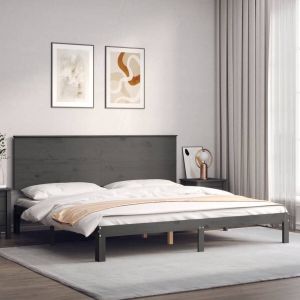 VidaXL Bedframe met hoofdbord massief hout grijs 200x200 cm