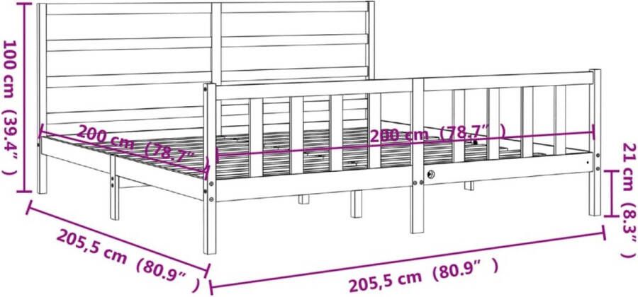 VidaXL -Bedframe-met-hoofdbord-massief-hout-grijs-200x200-cm