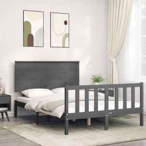 VidaXL Bedframe met hoofdbord massief hout grijs 4FT Small Double