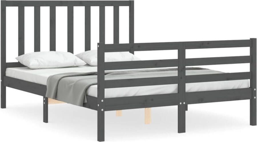 VidaXL -Bedframe-met-hoofdbord-massief-hout-grijs-4FT-Small-Double