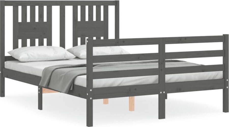 VidaXL -Bedframe-met-hoofdbord-massief-hout-grijs-4FT6-Double