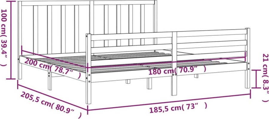 VidaXL -Bedframe-met-hoofdbord-massief-hout-grijs-6FT-Super-King