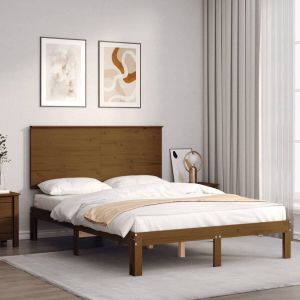 VidaXL Bedframe met hoofdbord massief hout honingbruin 140x200 cm