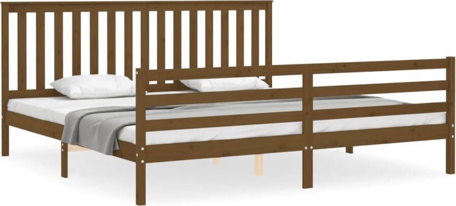 VidaXL -Bedframe-met-hoofdbord-massief-hout-honingbruin-200x200-cm