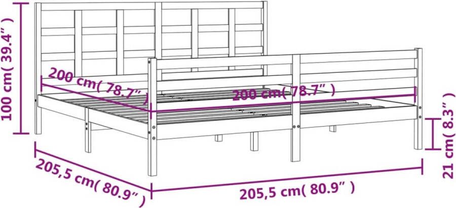 VidaXL -Bedframe-met-hoofdbord-massief-hout-honingbruin-200x200-cm