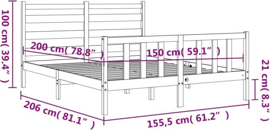 VidaXL -Bedframe-met-hoofdbord-massief-hout-honingbruin-5FT-King-Size