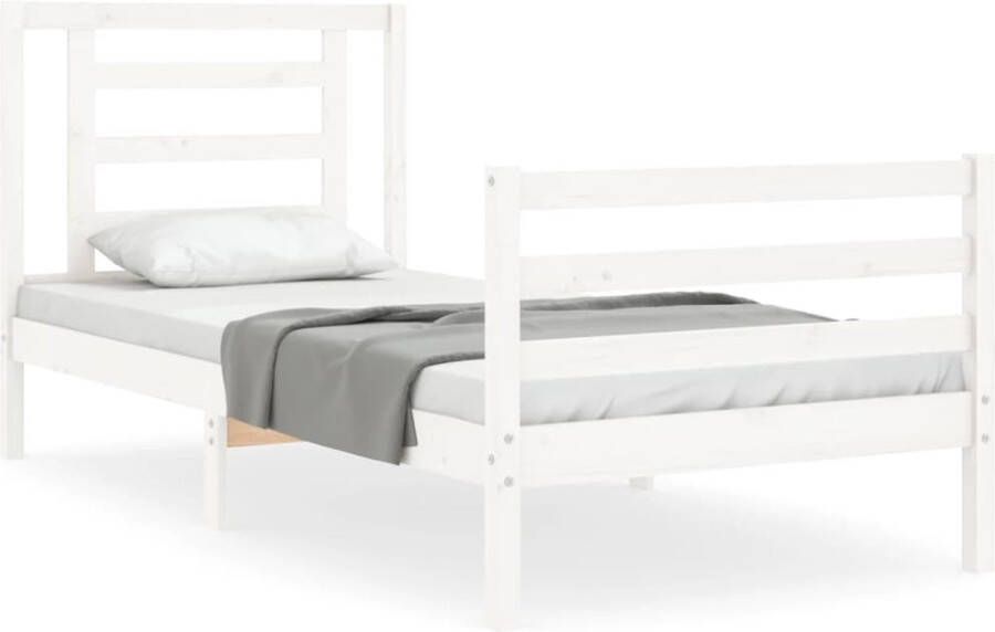 VidaXL -Bedframe-met-hoofdbord-massief-hout-wit-100x200-cm