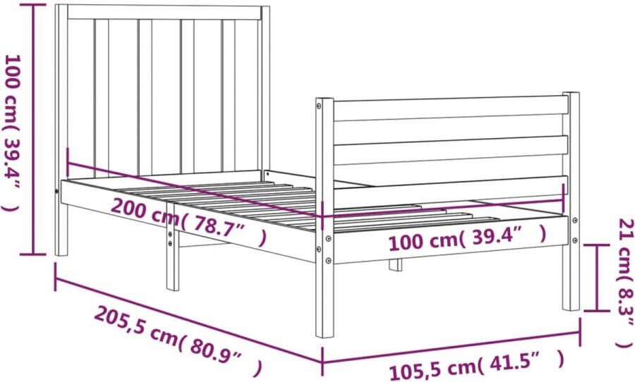 VidaXL -Bedframe-met-hoofdbord-massief-hout-wit-100x200-cm