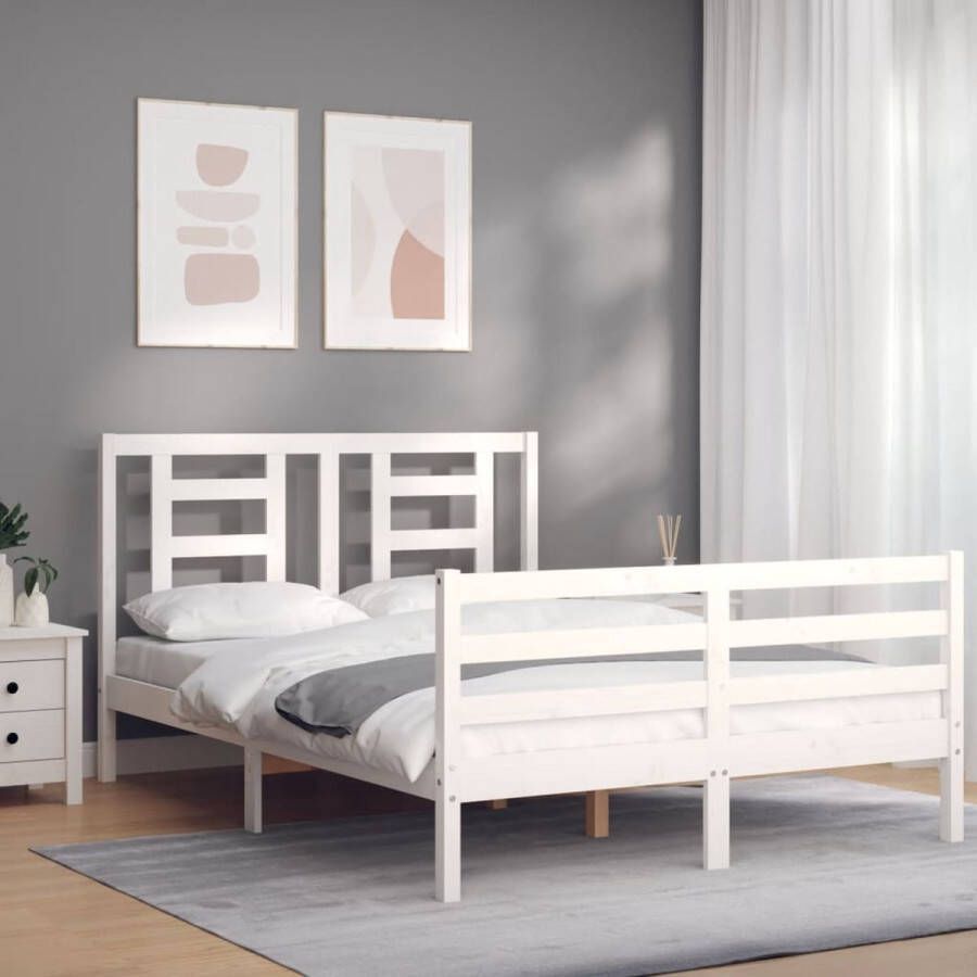 VidaXL -Bedframe-met-hoofdbord-massief-hout-wit-120x200-cm