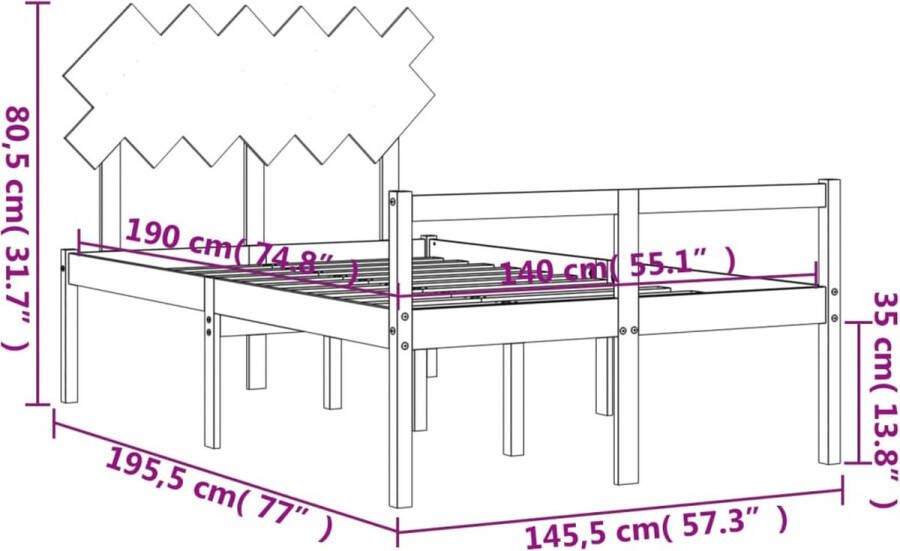 VidaXL Seniorenbed met hoofdbord massief hout wit 140x190 cm