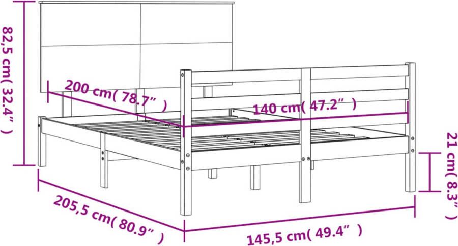 VidaXL -Bedframe-met-hoofdbord-massief-hout-wit-140x200-cm