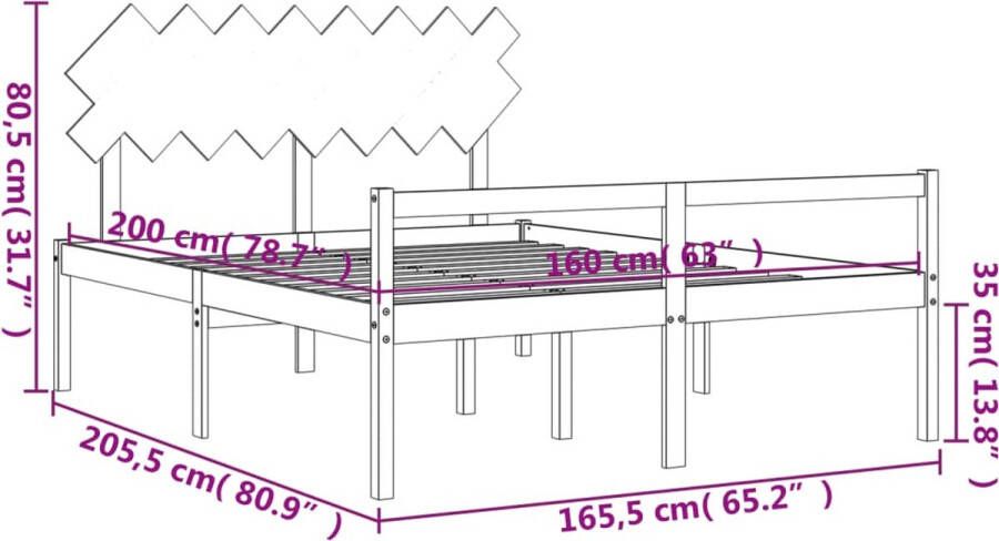 VidaXL Seniorenbed met hoofdbord massief hout wit 160x200 cm