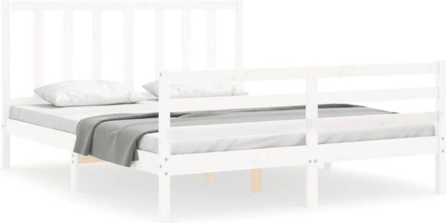 VidaXL -Bedframe-met-hoofdbord-massief-hout-wit-160x200-cm