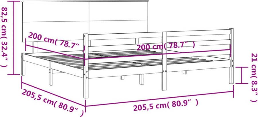 VidaXL -Bedframe-met-hoofdbord-massief-hout-wit-200x200-cm