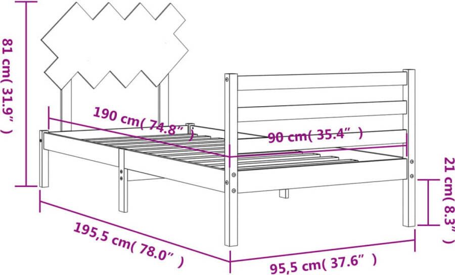 VidaXL -Bedframe-met-hoofdbord-massief-hout-wit-3FT-Single