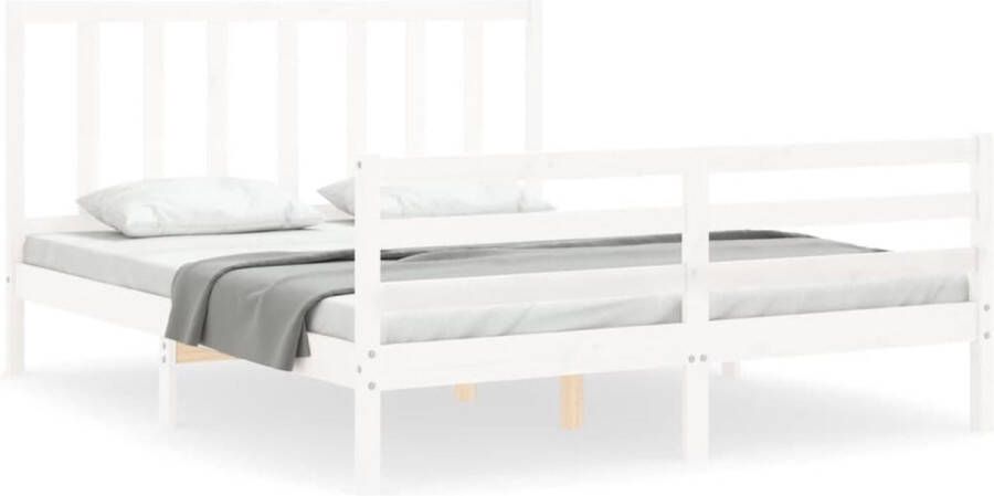 VidaXL -Bedframe-met-hoofdbord-massief-hout-wit-5-FT-King-Size