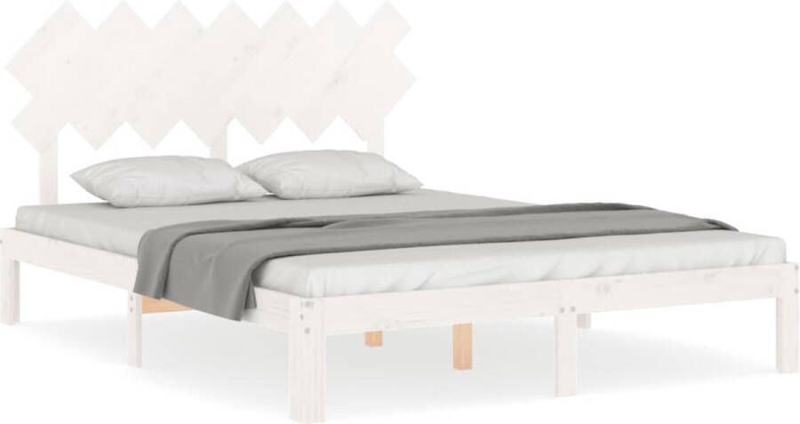 VidaXL -Bedframe-met-hoofdbord-massief-hout-wit-5-FT-King-Size