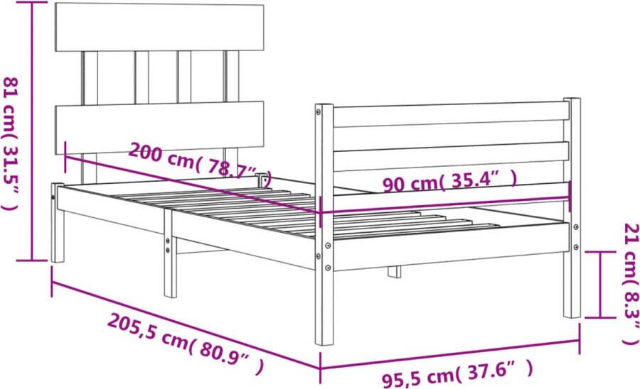 VidaXL -Bedframe-met-hoofdbord-massief-hout-wit-90x200-cm