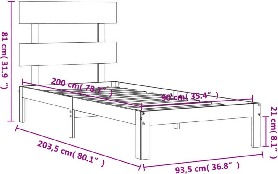 VidaXL Bedframe zonder matras massief grenenhout wit 90x200 cm