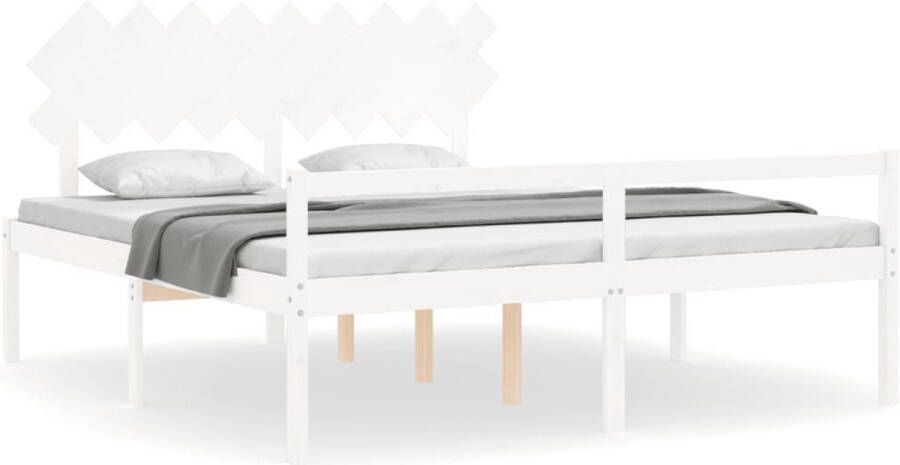 VidaXL -Bedframe-met-hoofdbord-massief-hout-wit-Super-King-Size