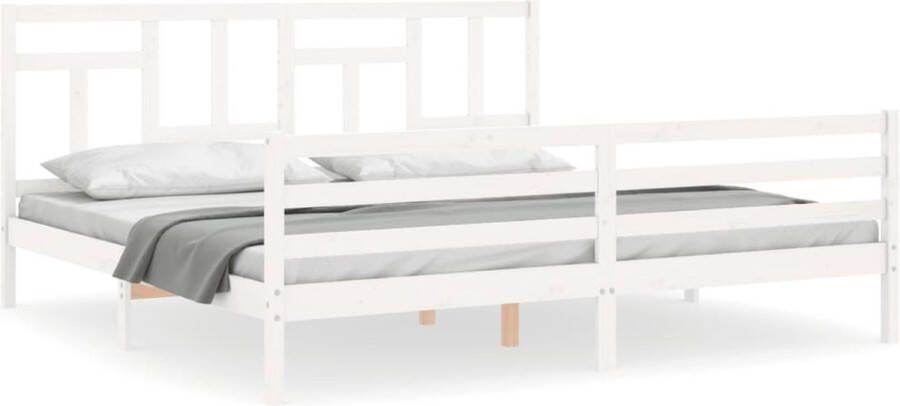 VidaXL -Bedframe-met-hoofdbord-massief-hout-wit-Super-King-Size