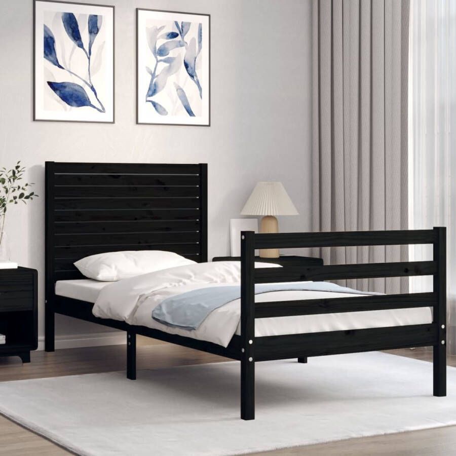 VidaXL -Bedframe-met-hoofdbord-massief-hout-zwart-100x200-cm