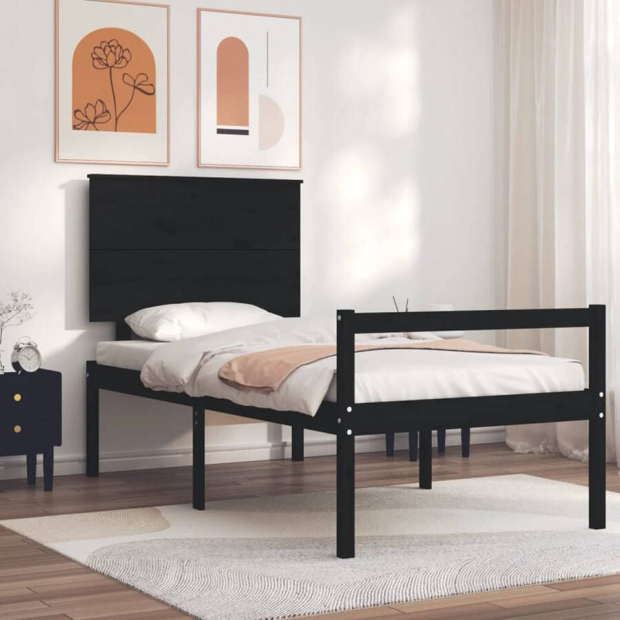 VidaXL -Bedframe-met-hoofdbord-massief-hout-zwart-100x200-cm