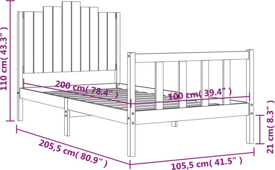 VidaXL -Bedframe-met-hoofdbord-massief-hout-zwart-100x200-cm