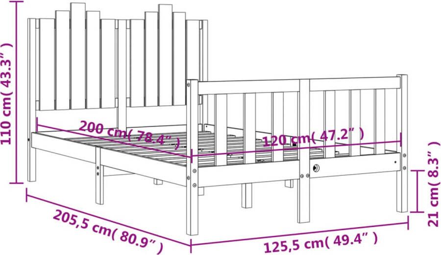 VidaXL -Bedframe-met-hoofdbord-massief-hout-zwart-120x200-cm