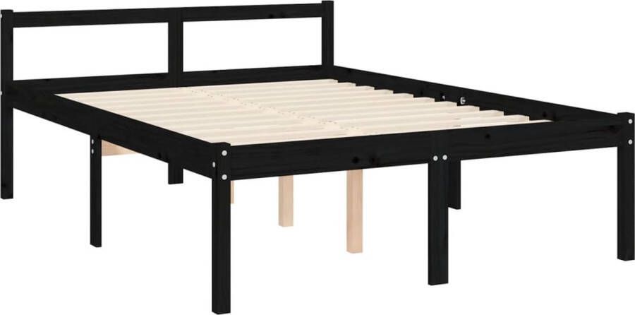 VidaXL -Bedframe-met-hoofdbord-massief-hout-zwart-140x190-cm
