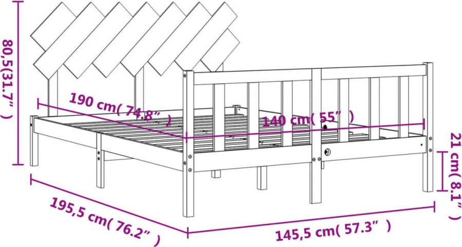 VidaXL -Bedframe-met-hoofdbord-massief-hout-zwart-140x190-cm