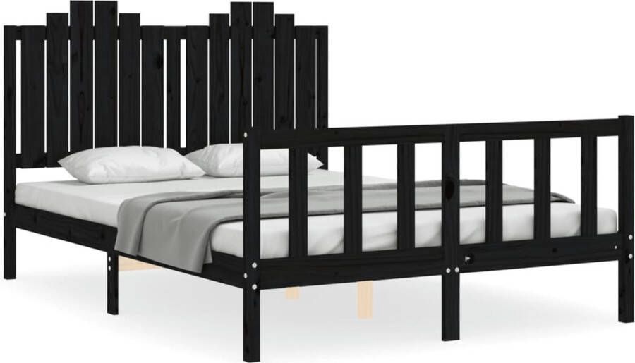 VidaXL -Bedframe-met-hoofdbord-massief-hout-zwart-140x200-cm